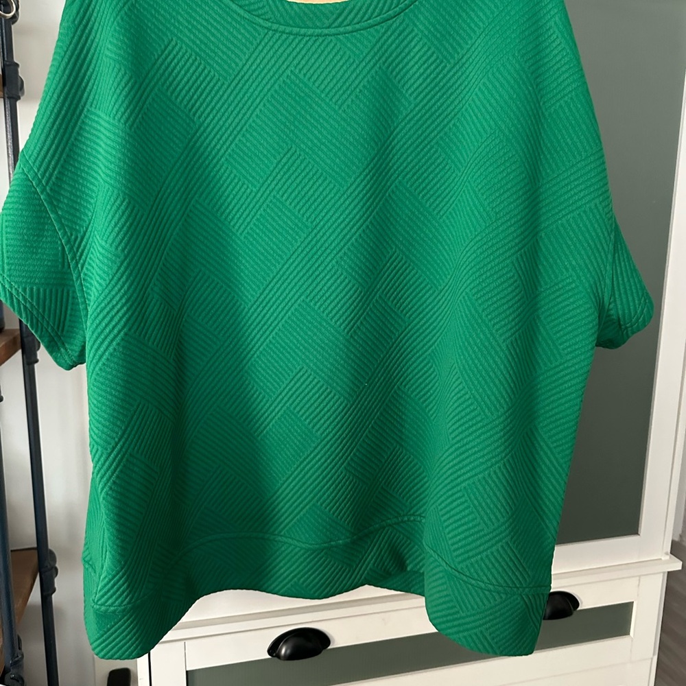 Green Textured Short Sleeve Top and pants